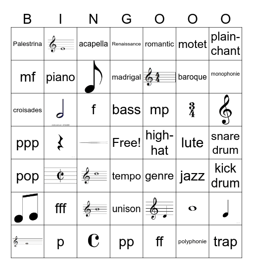 Music Bingo Card