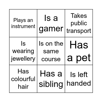 Getting to know you Bingo Card