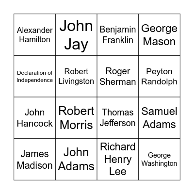 Founding Fathers Bingo Card