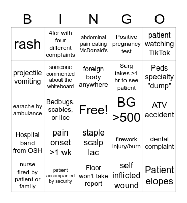 CHP ED Bingo Card