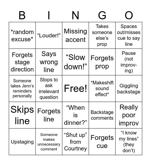 Theatre Bingo Card