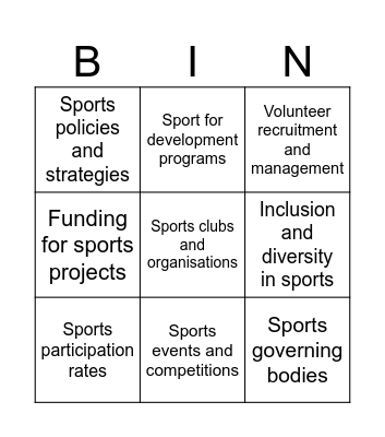 Sports Development Bingo Card
