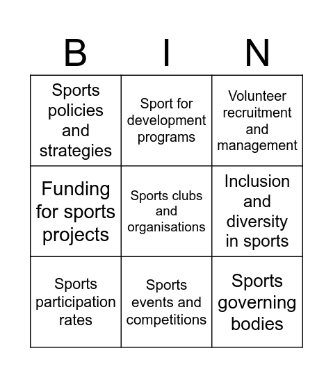 Sports Development Bingo Card