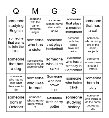 QMGS Human Bingo Card