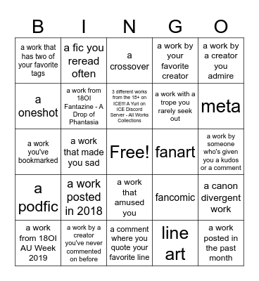 18OI Bingo SAMPLE Bingo Card