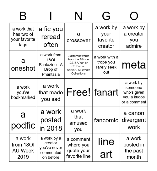 18OI Bingo SAMPLE Bingo Card