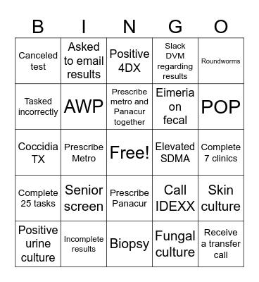 Diagnostic Bingo Card
