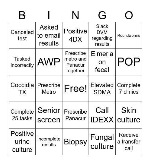 Diagnostic Bingo Card