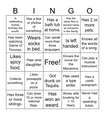 Diversity Bingo Card