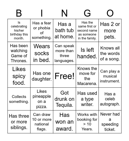 Diversity Bingo Card