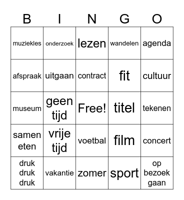 les 10 Vrije tijd Bingo Card