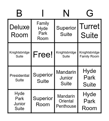 Molon Room Reservations Bingo Card