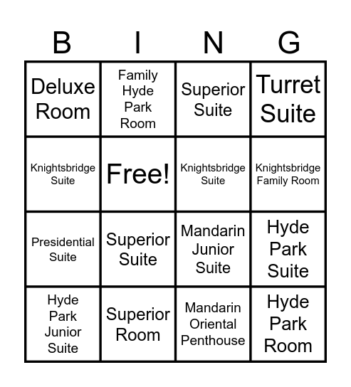Molon Room Reservations Bingo Card