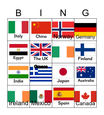 Countries Bingo Card