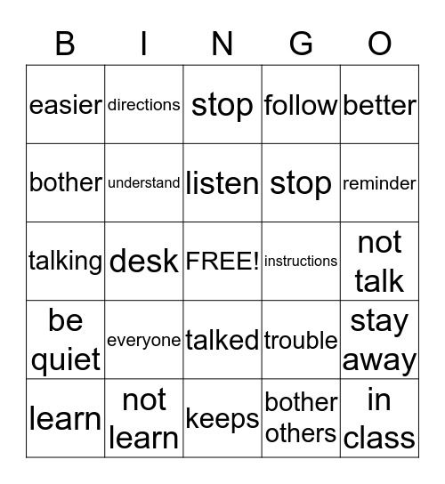 TALKING   BACK Bingo Card