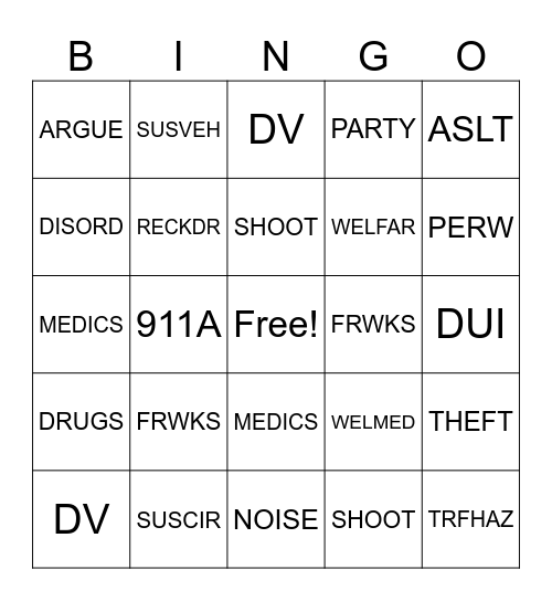 911 BINGO Card