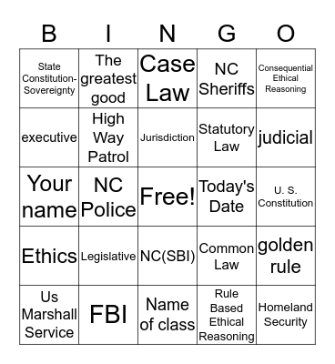 1.01 US Legal System Bingo Card