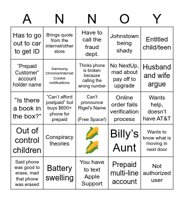 Customer Bingo Card