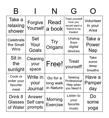 Self Care Bingo Card