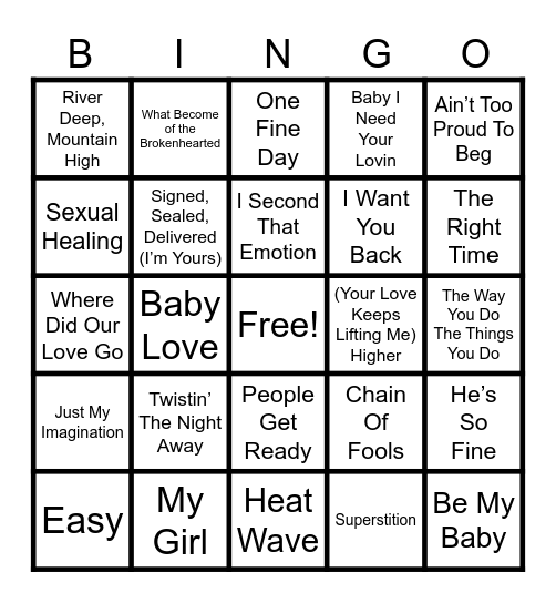MUSIC BNGO - MOTOWN! Bingo Card