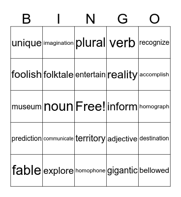 Vocabulary Bingo Card