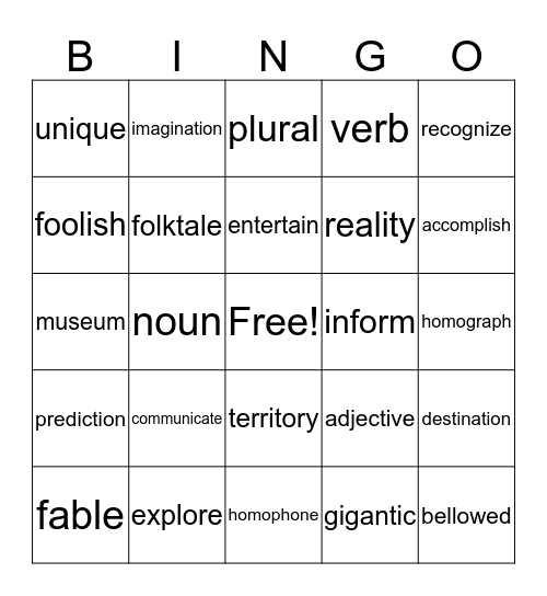 Vocabulary Bingo Card
