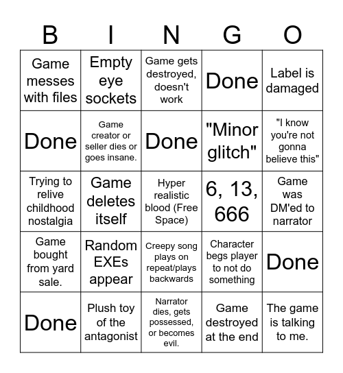 SONIC.EXE BINGO Card