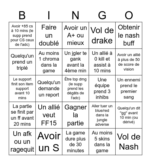 BINGO de LoL Bingo Card