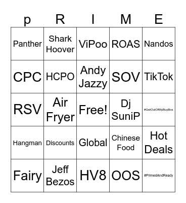 Prime Day Bingo Card