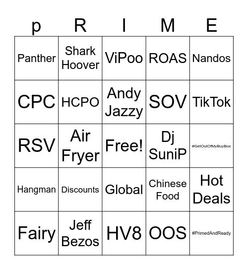 Prime Day Bingo Card