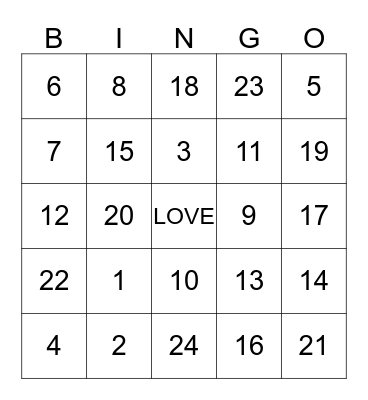 Valentine's Day Bingo Card