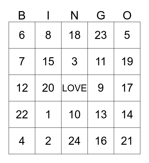 Valentine's Day Bingo Card