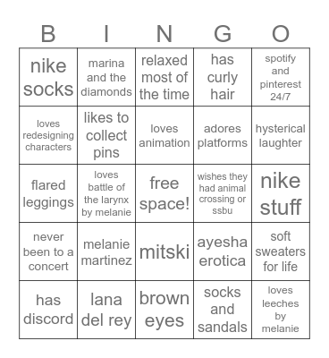what do you share with snow!? Bingo Card