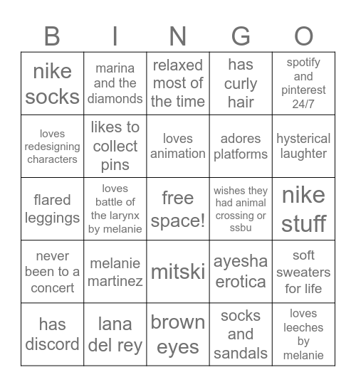 what do you share with snow!? Bingo Card