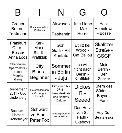 Deutscher Großstadtdschungel Bingo Card