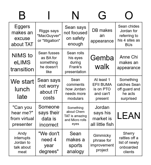 QBR Bingo Card