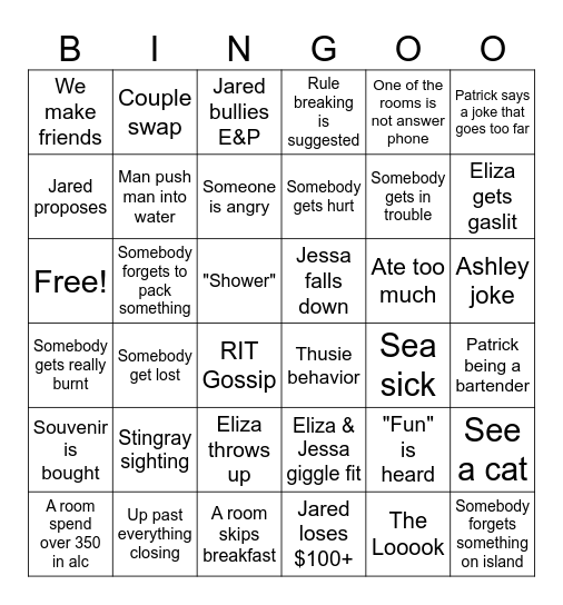 Cruise Bingo Card