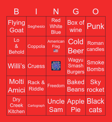 Healdsburg 4th of July Bingo Card