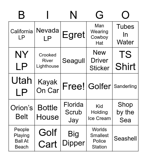 Grandma's Scavenger Hunt Bingo Card