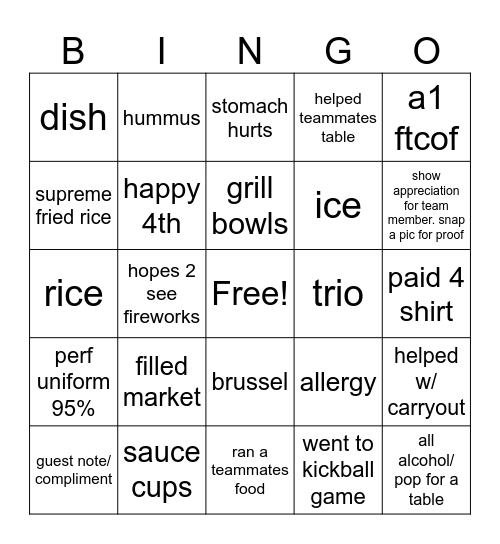 4th o July Bingo Card