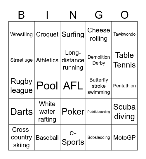 Sports Bingo Card
