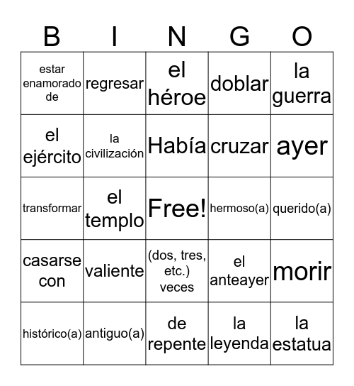 Unidad 4, Sp 2 Bingo Card