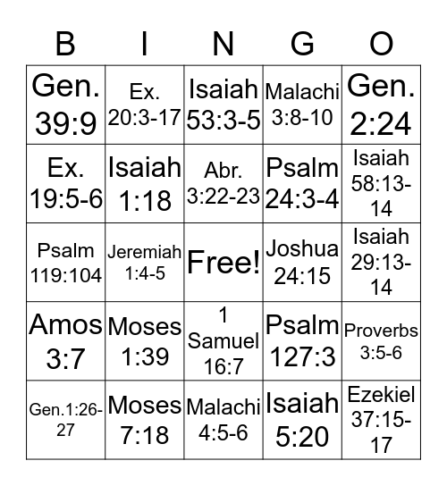 Old Testament Scripture Mastery Bingo Card