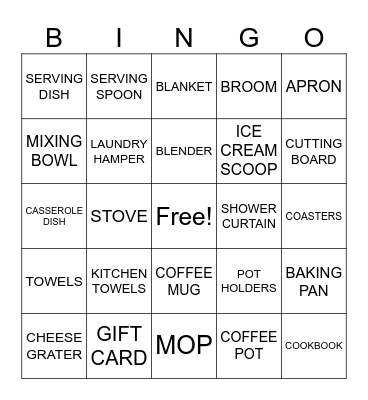 BRIDAL SHOWER Bingo Card