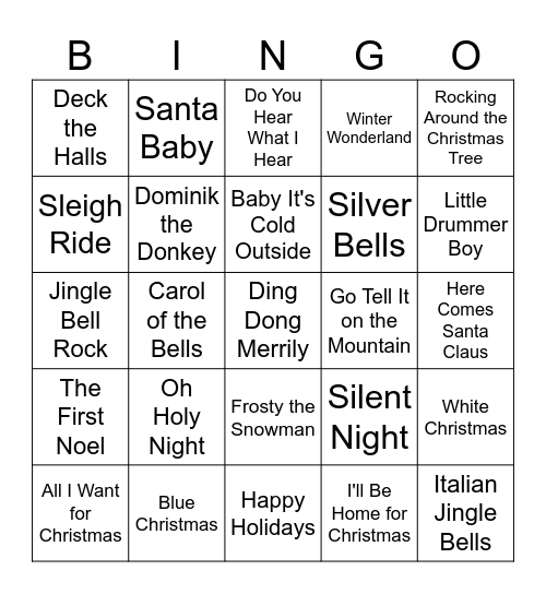 MUSIC BINGO #11  -  Merry Christmas Bingo Card
