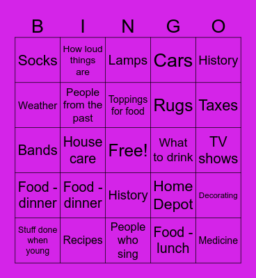 Adult Conversation Bingo Card