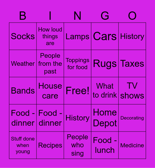 Adult Conversation Bingo Card
