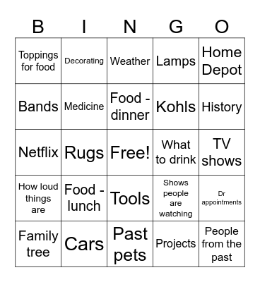 Adult Conversation Bingo Card