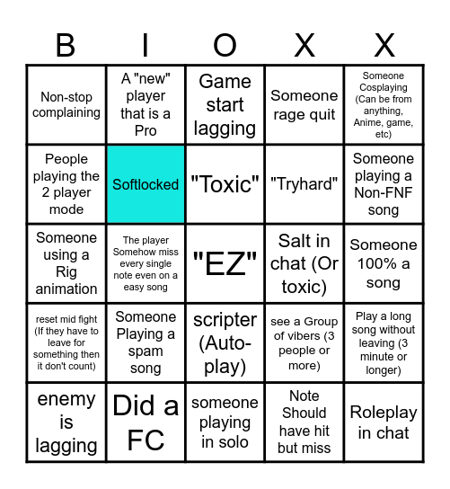 Friday Night Bloxxin' Bingo Card