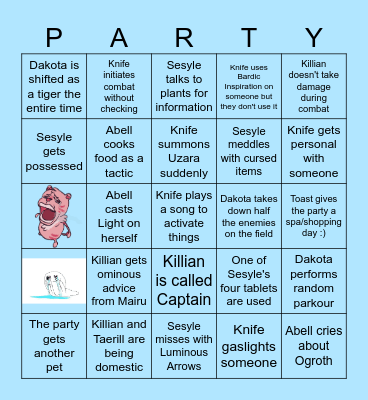 Freak Party Bingo Card